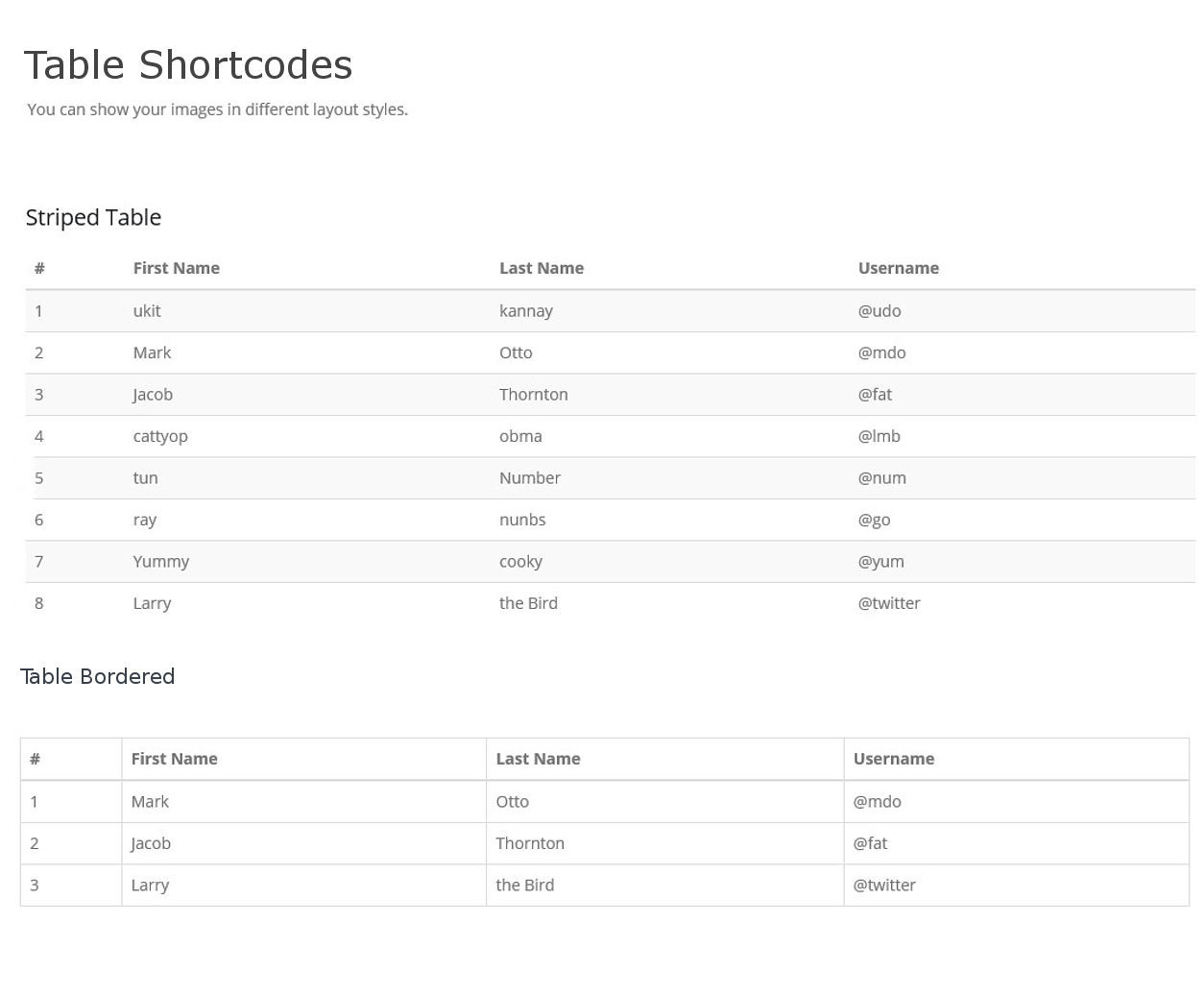 เว็บไซต์สำเร็จรูป shortcodes - Table